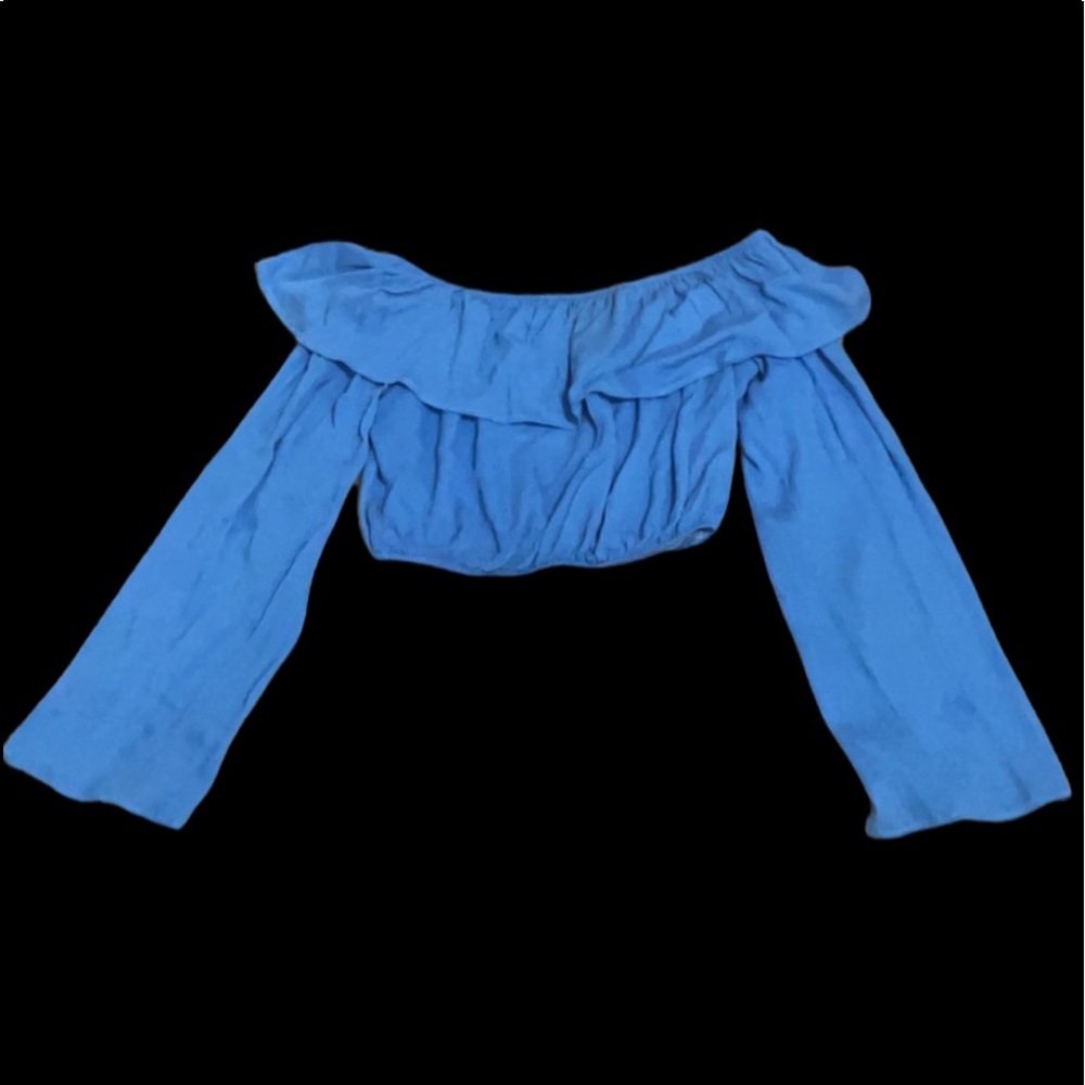 Blue off the shoulder crop top